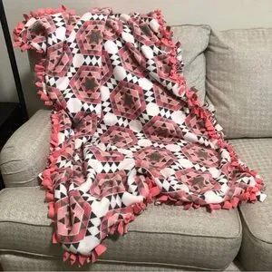 Hand Crafted Bedding 4x54 Tie Blanket Fleece Southwest Coral